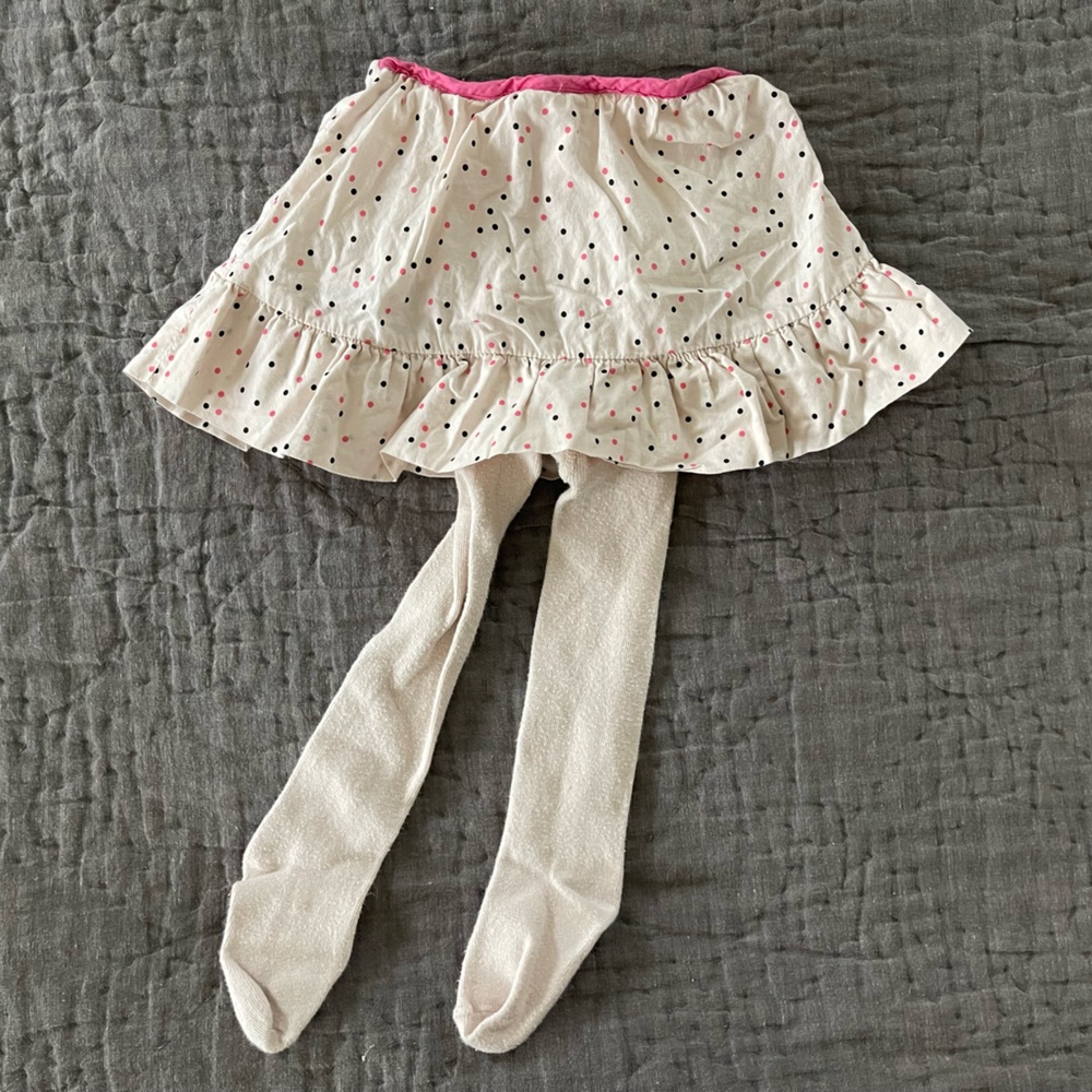GAP White Polka Dot Skirted Tights Cotton Nylon Blend 12-18 Months Warm Outdoors